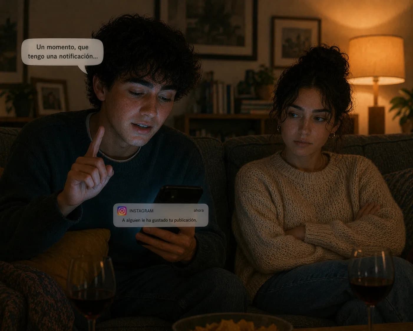 Marcos interrumpe la conversación con Inés: 'Un momento, que tengo una notificación...'