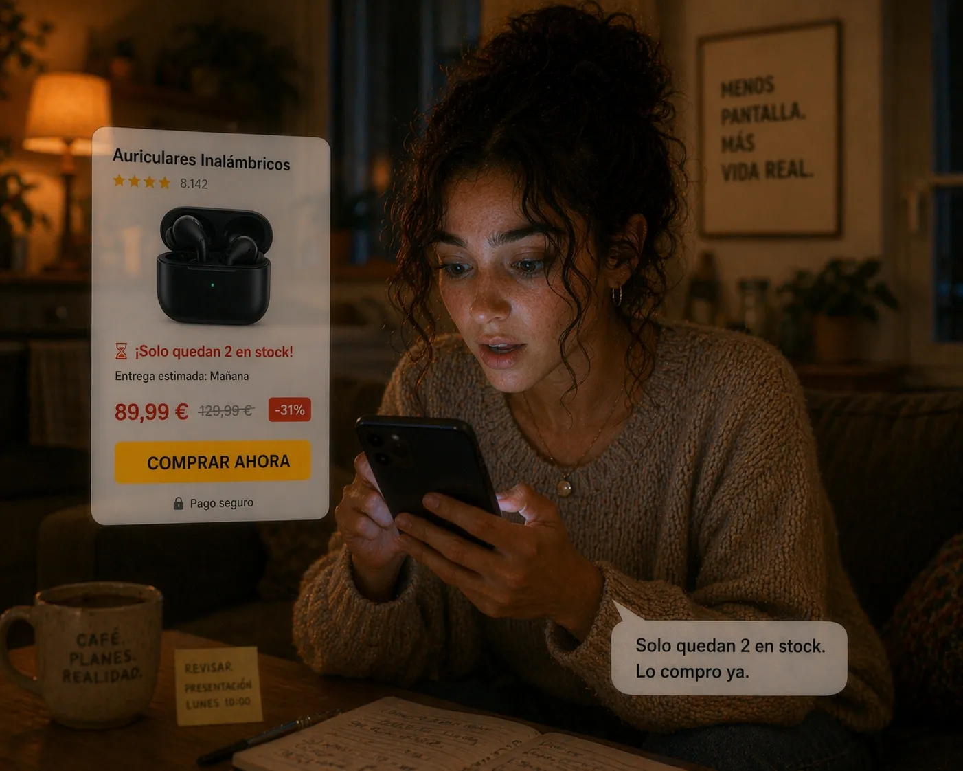 Inés compra por el contador de urgencia: 'Solo quedan 2 en stock. Lo compro ya.'