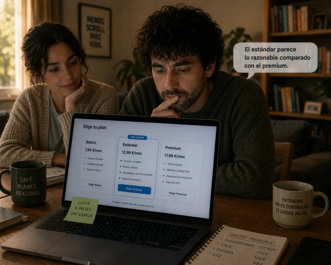 Marcos elige el plan estándar: 'El estándar parece lo razonable comparado con el premium.'
