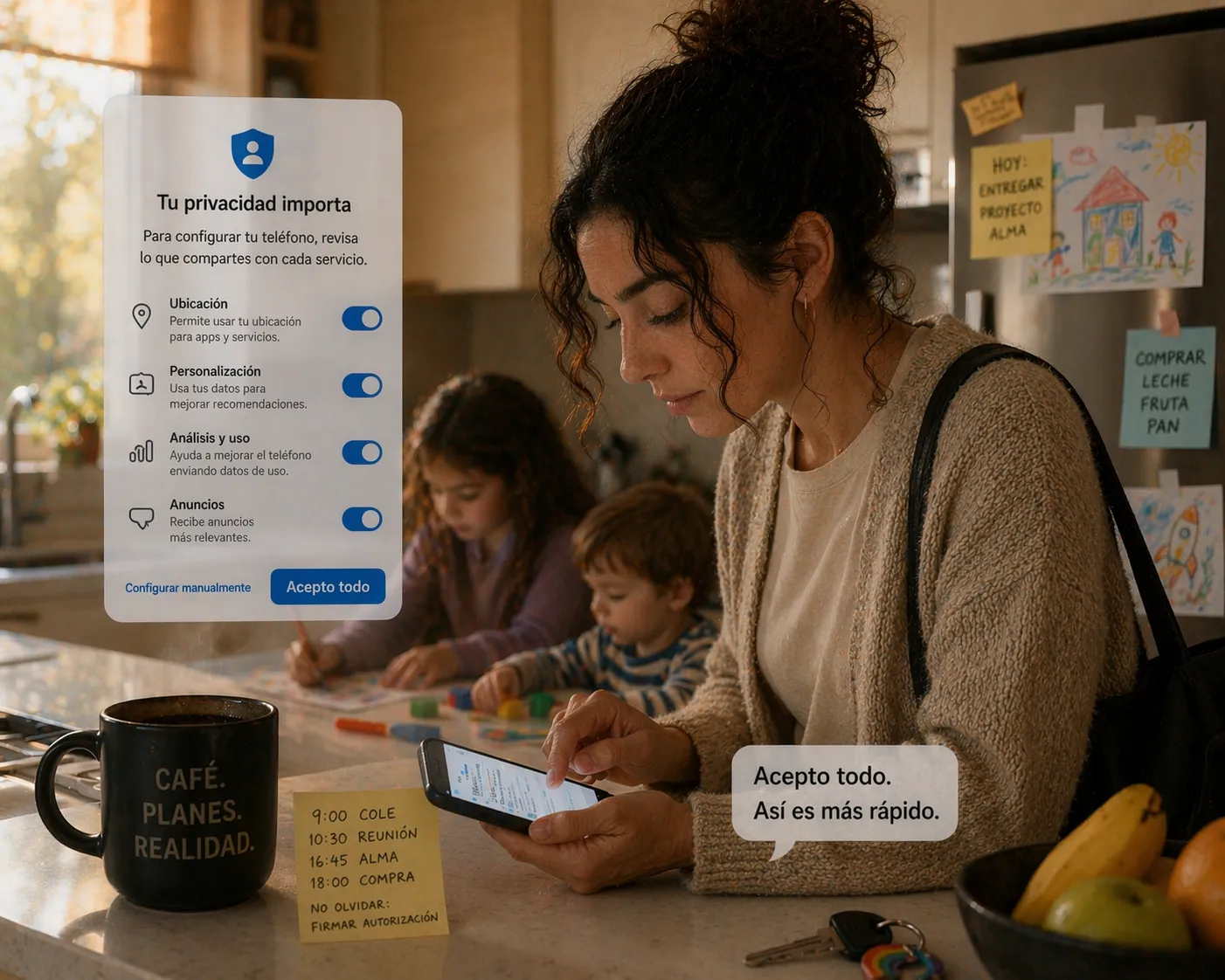 Inés acepta todo en el setup: 'Acepto todo. Así es más rápido.'