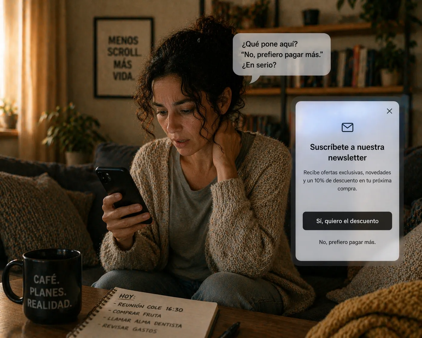 Inés lee el confirmshaming: '¿Qué pone aquí? No, prefiero pagar más. ¿En serio?'