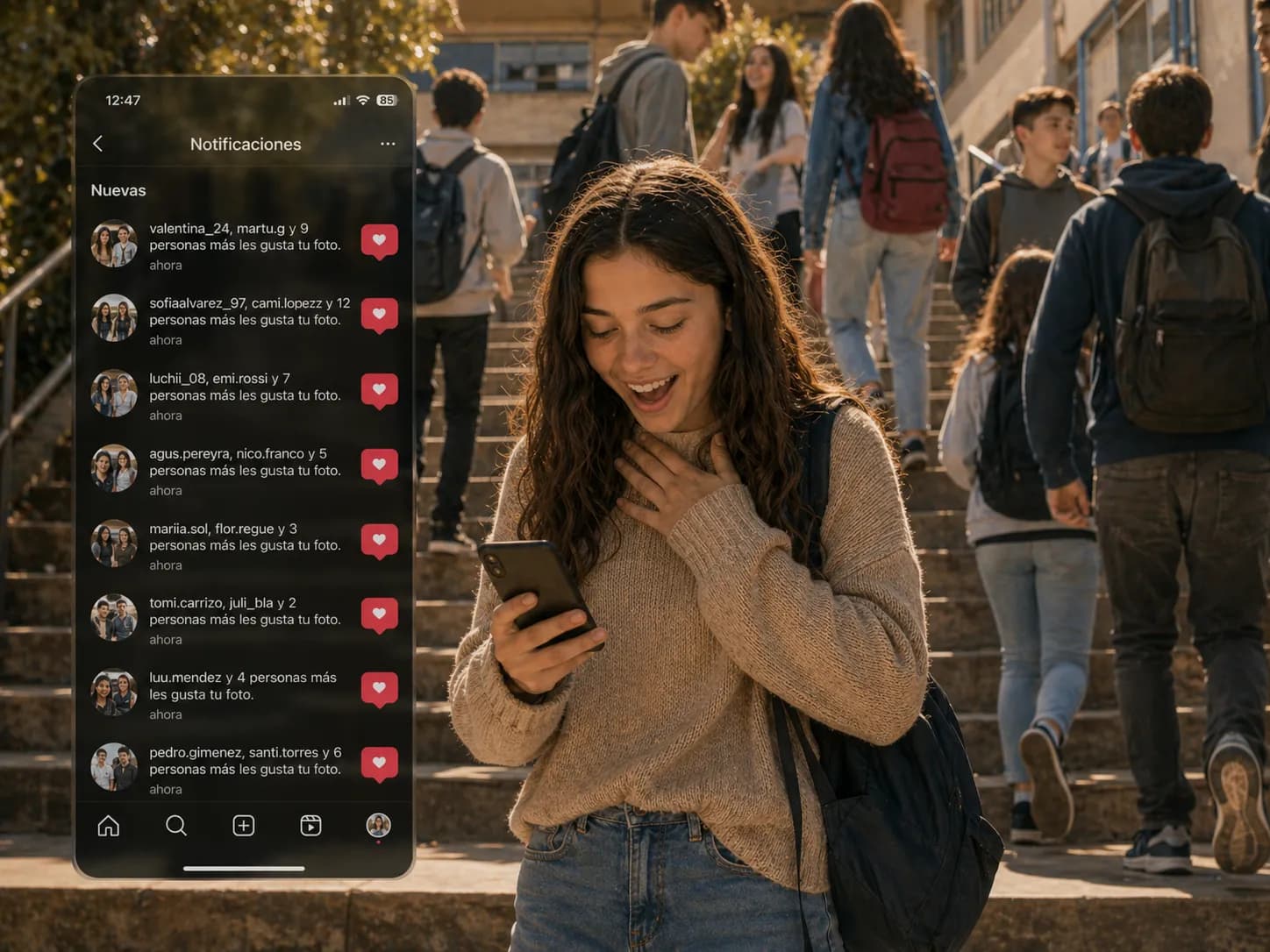 Vera (14 años) — Abrí Instagram y tenía catorce notificaciones. Llevaban horas retenidas. La app decidió cuándo decirme.