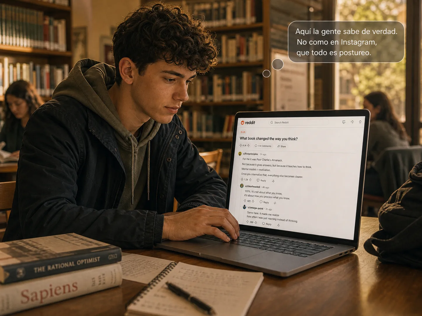 Leo (15 años) — En Reddit hay gente que sabe de verdad. No como en Instagram, que todo es postureo.